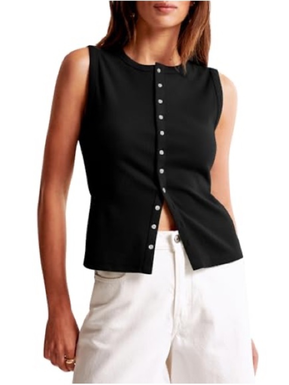 Abercrombie & Fitch Black Sleeveless Button-Front Tank - Picture 3 of 4